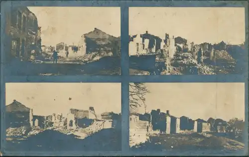 Ansichtskarte  4 Bild: zerstörte Ortschaft, 1.WK - 9. Reserve Division 1916 