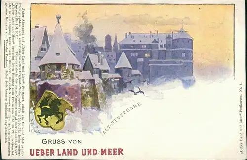 Ansichtskarte Stuttgart Stadt-Heraldik: Künstlerkarte Winter 1908 
