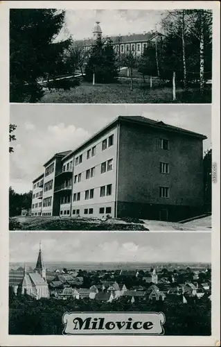 Postcard Milowitz Milovice nad Labem 3 Bild: Schloß, Haus, Stadt 1938 