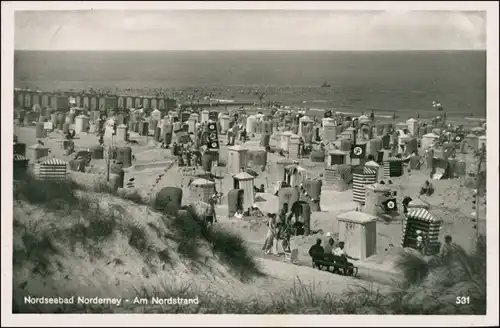 Ansichtskarte Norderney Partie am Nordstrand - Umkleide, Strandkörbe 1939 