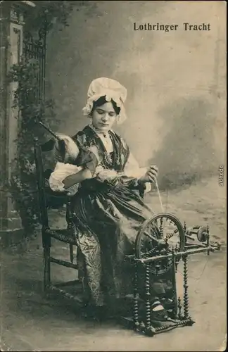 Lothringen (allgemein) Lothringer Tracht - Frau am Webstuhl 1916 