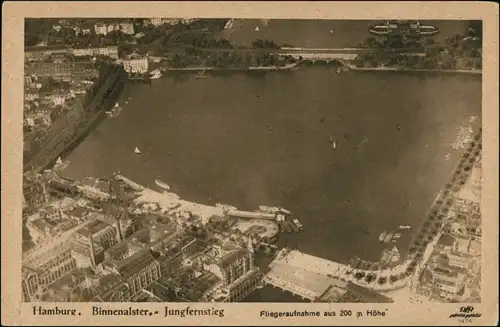 Ansichtskarte Hamburg Luftbild aus 200 m Binnenalster Junfernstieg 1926 