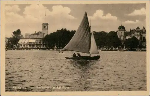 Ansichtskarte Uhlenhorst-Hamburg Segelboot - Uhlenhorster Fährhaus 1932 