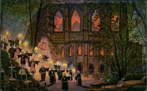 Ansichtskarte Oybin Burg und Klosterruine - Mönchszug 1912