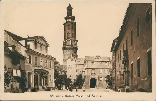 Ansichtskarte Weimar Grüner Markt und Bastille 1918