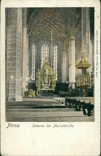 Ansichtskarte Pirna inneres der Marienkirche 1909 Goldrand