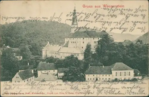 Ansichtskarte Wesenstein-Dohna Stadt und Schloß 1903 