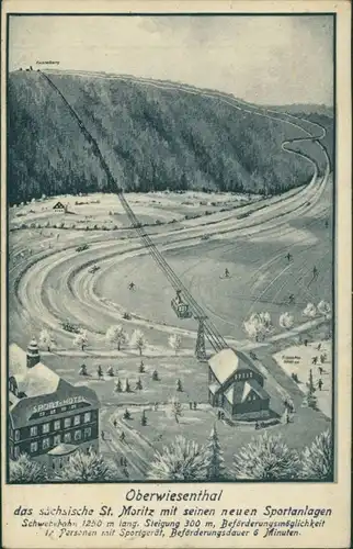 Ansichtskarte Oberwiesenthal Künstlerkarte: Hotel Seilbahn 1926