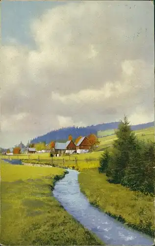 Ansichtskarte Rehefeld-Altenberg (Erzgebirge) Flusspartie Stadt 1918 