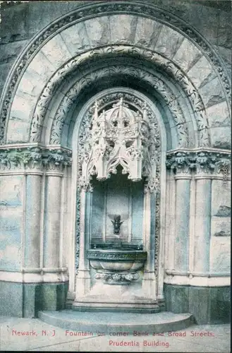 Newark  Fountain on corner Bank and Broads Streets - Prudentia Building 1912