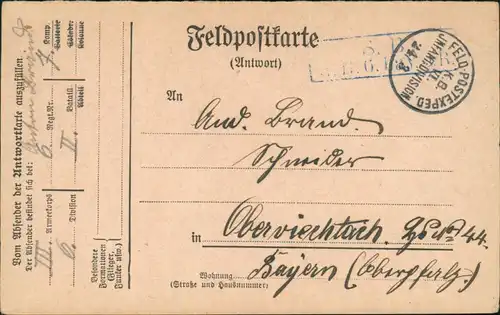 Feldpostkarte S.B. I.B. 6. Infantrie Division Feldpost 1915