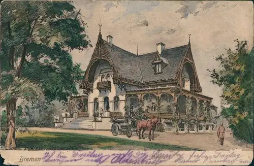 Ansichtskarte Bremen Meierei mit Kutsche - Zeichnung 1906