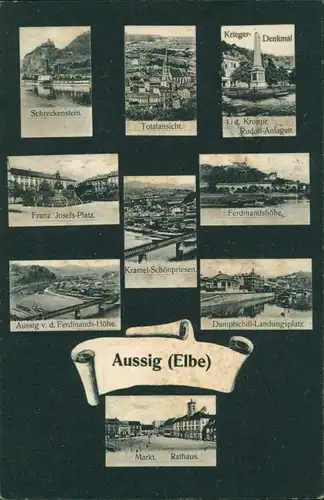 Aussig Ústí nad Labem (Ustji, Ustjiss) Mehrbild: Landeplatz, Stadt, Plätze 1905 