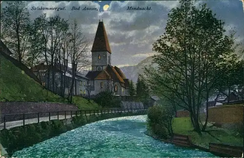 Ansichtskarte Bad Aussee Kirche im Mondschein 1912