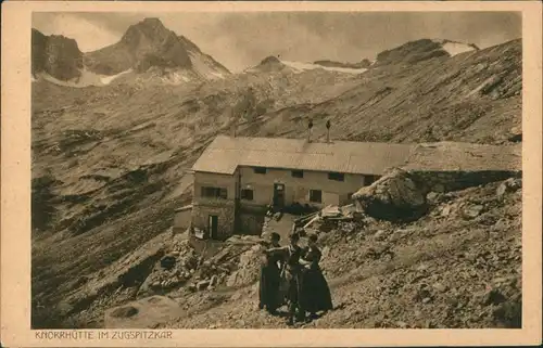 Ansichtskarte Grainau Knorrhütte (Zugspitze) mit Drei Frauen 1928