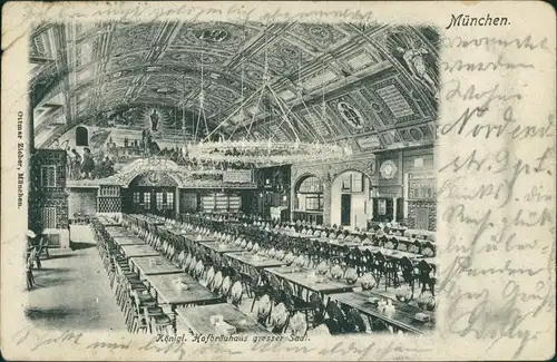 Ansichtskarte München Hobräuhaus - großer Saal 1907 