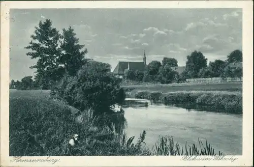 Ansichtskarte Hermannsburg Blick vom Wehrsteg 1929 