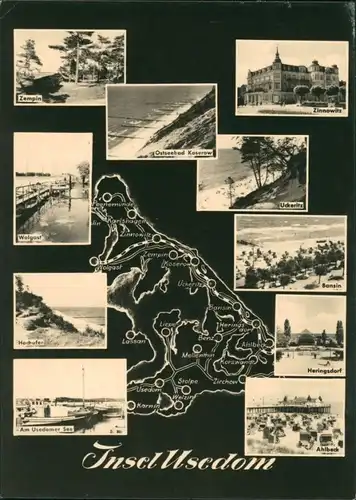 Ansichtskarte .Mecklenburg-Vorpommern Insel Usedom: Karte und Ortsbilder 1962