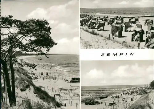 Ansichtskarte Zempin Strand mit Fischernetzten und Strandkörben 1972