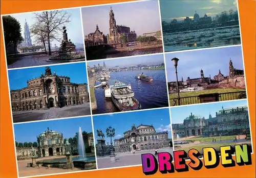 Dresden Mehrbildkarte: Zwinger, Dampferanlegestelle, Winteransicht, Semperoper 1995