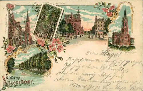 Litho AK Düsseldorf Litho AK: Blumenstrasse, Elberfelderstrasse etc. 1901 