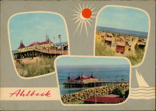Ansichtskarte Ahlbeck (Usedom) Seebrücke und Strand mit Strandkörben 1966