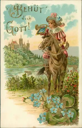 Ansichtskarte  Trompeter - Behüt dich Gott 1905 Goldrand