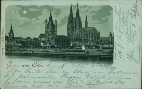 Ansichtskarte Litho AK Köln Litho Mondschein: Anlegr, Stadt Dom 1900 