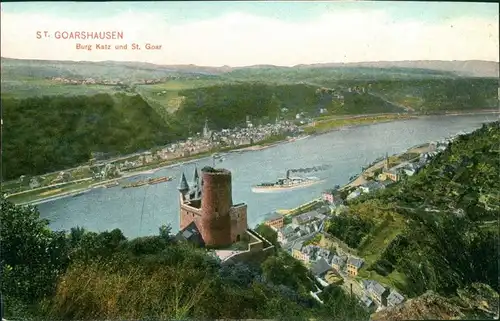 Ansichtskarte Sankt Goar Burg Katz und Panorama-Ansicht 1907