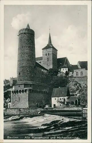 Ansichtskarte Bautzen Budyšin Alte Wasserkunst und Michaeliskirche 1934