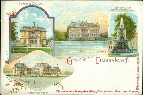 Düsseldorf Städtische Kunsthalle, Springbrunnen, Hauptbahnhof 1900