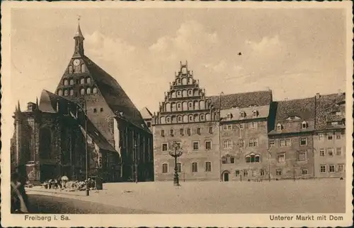 Ansichtskarte Freiberg (Sachsen) Untermarkt und Dom St. Marien 1932