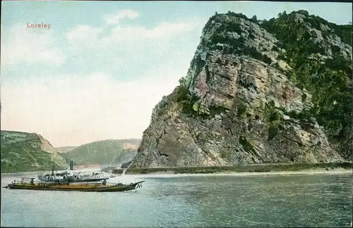Ansichtskarte St. Goarshausen Dampfer vor Loreleyfelsen 1911