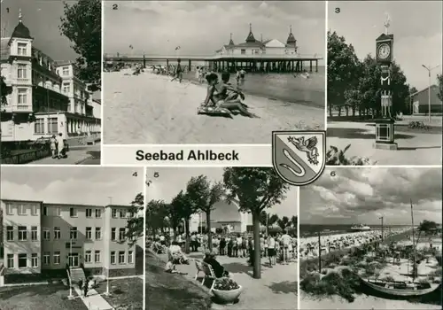 Ahlbeck (Usedom) FDGB-Erholungsheim  Seebrücke Stranduhr c1982