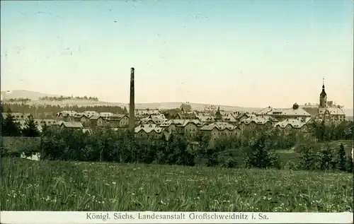 Großschweidnitz (OL) Swóńca Panorama-Ansicht - mit Fabrik-Schornstein 1911