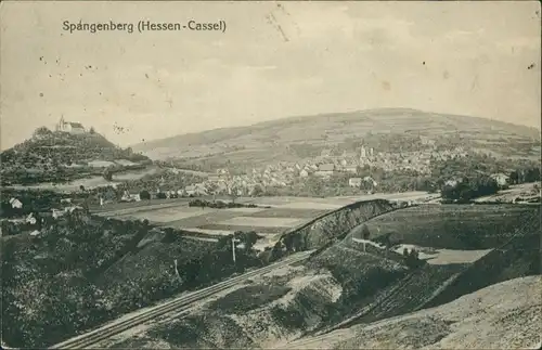 Ansichtskarte Spangenberg Panorama-Ansicht - mit Schienstrecke und Kirche 1917