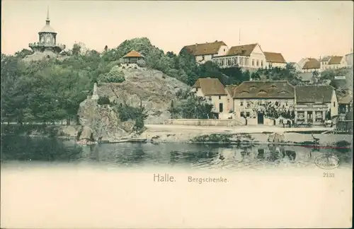 Ansichtskarte Halle (Saale) Bergschenke am Fluss 1906