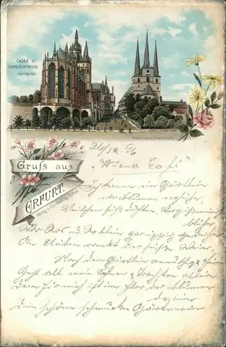 Ansichtskarte Litho AK Erfurt Erfurter Dom mit St. Severikirche 