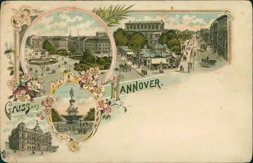 Litho AK Hannover Plätze - Denkmäler - Georfstraße, Post, Brunnen 1900 