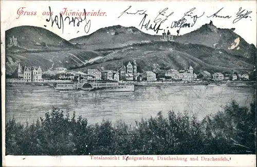 Königswinter Panorama-Ansicht mit Drachenburg und Drachenfels 1904