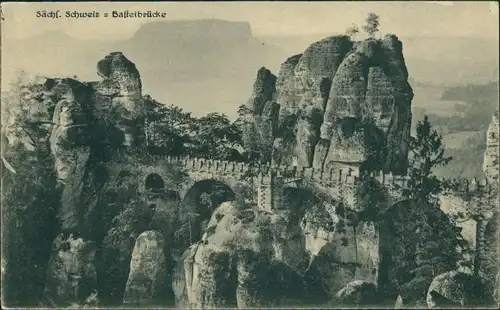 Ansichtskarte Rathen Basteibrücke - Sächsische Schweiz 1921 (c) Trau & Schwab