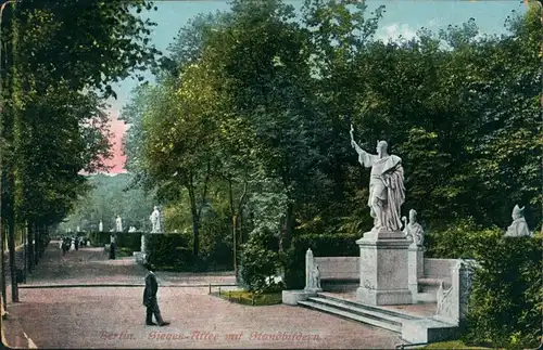 Ansichtskarte Tiergarten-Berlin Siegesallee mit Standbildern 1913