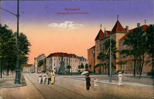 Ansichtskarte Dortmund Hiltropwall mit Gymnasium 1920