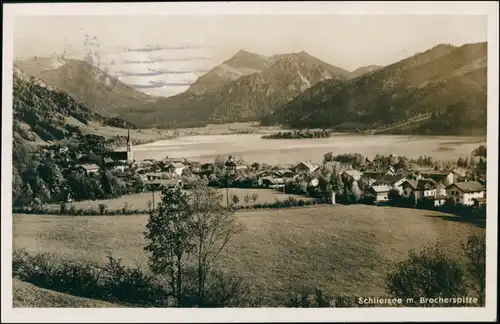 Ansichtskarte Schliersee Panorama-Ansicht mit dem Ort, See und den Bergen 1934
