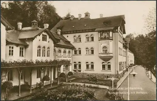 Ansichtskarte Liegau-Augustusbad-Radeberg Badeverwaltung mit Kurhaus 1926