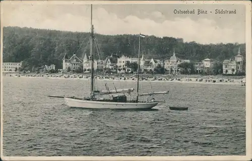 Ansichtskarte Binz (Rügen) Strand und Segelschiff 1928