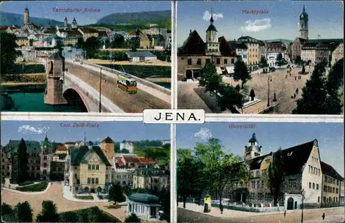 Jena Camsdorfer Brücke, Marktplatz, Carl Zeiß-Platz, Universität 1918