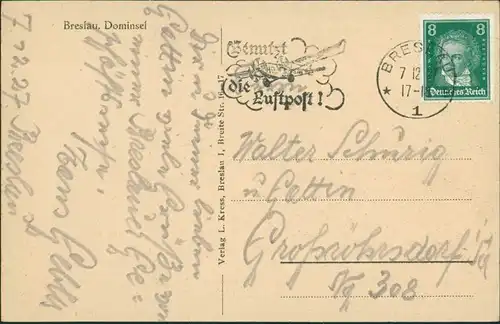 Postcard Breslau Wrocław Dominsel 1927 