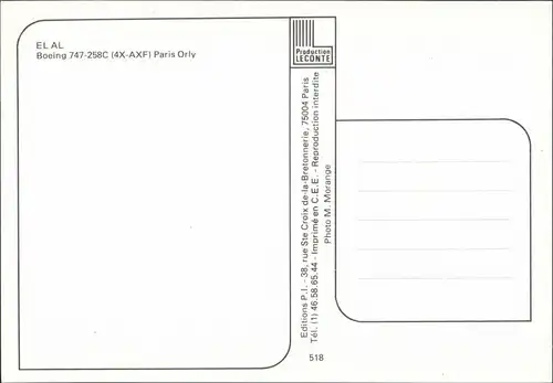 Ansichtskarte  Flugzeug EL AL Boeing 747-258C (4X-AXF) Paris Orly 1980