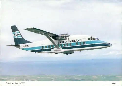 Ansichtskarte  Propellerflugzeug British Midland SD360 1990
